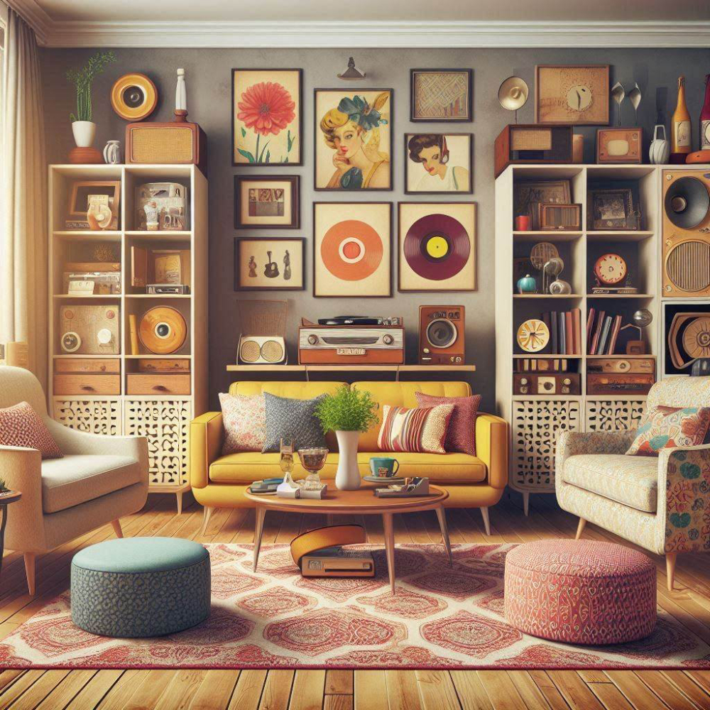 Phòng khách phong cách thiết kế nội thất Retro ở từng không gian