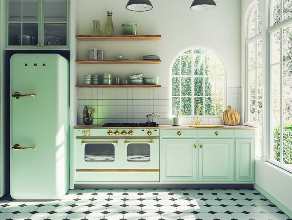 Phòng bếp phong cách thiết kế nội thất Retro ở từng không gian
