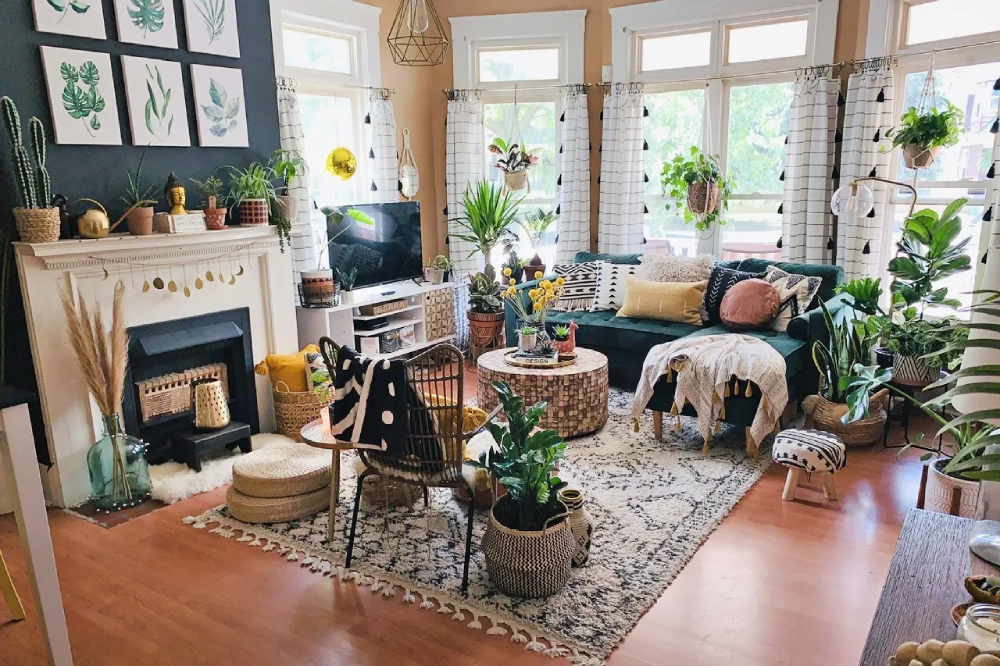 Phòng khách thiết kế nội thất phong cách Bohemian