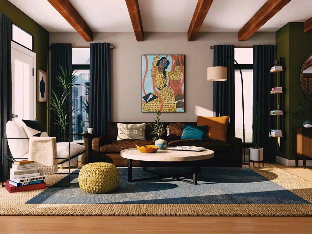 Phòng khách phong cách thiết kế nội thất Mid-Century