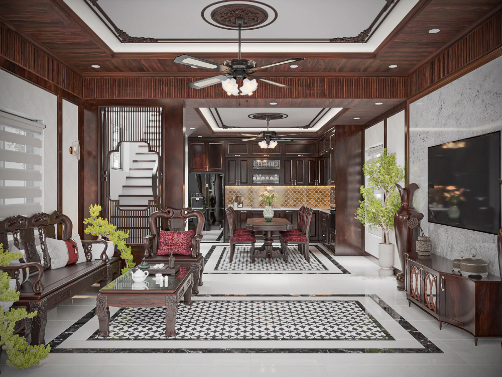 Phòng khách phong cách thiết kế nội thất truyền thống