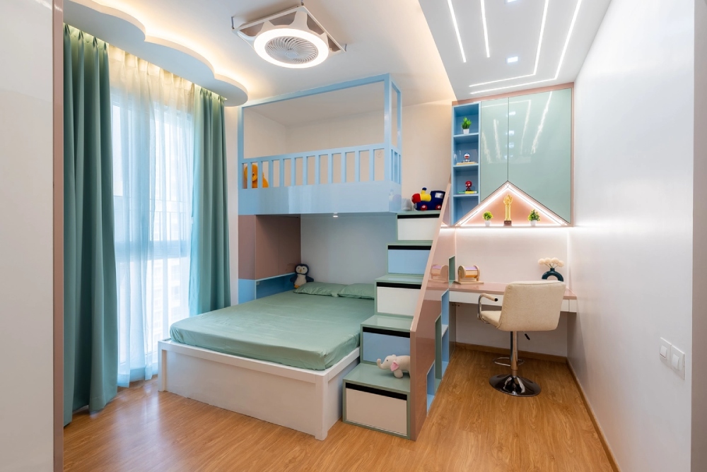 Mẫu thiết kế nội thất căn hộ 80m² 3 phòng ngủ cho phòng ngủ trẻ em