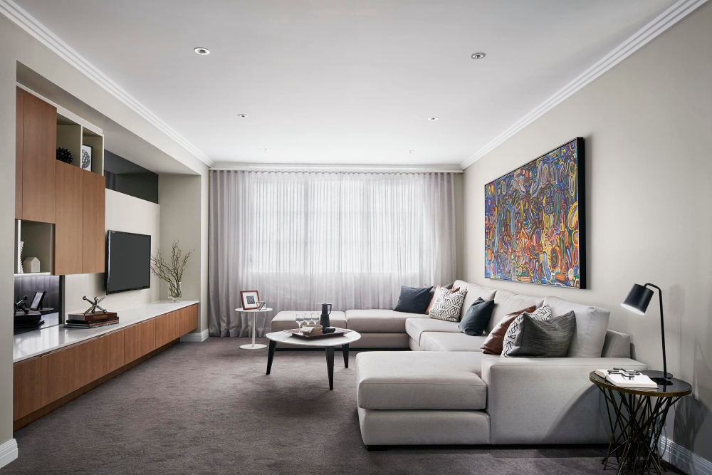 Mẫu thiết kế nội thất căn hộ 80m² 3 phòng ngủ cho phòng khách