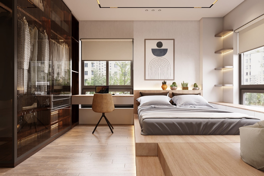 Thiết kế nội thất căn hộ chung cư 65m² phòng ngủ master