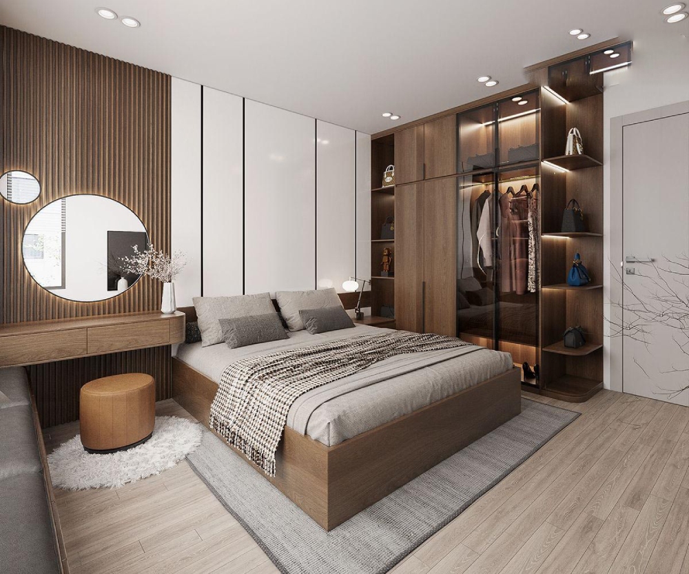 Thiết kế nội thất căn hộ chung cư 65m² phòng ngủ master