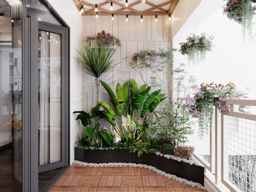 Thiết kế nội thất căn hộ chung cư 65m² ban công