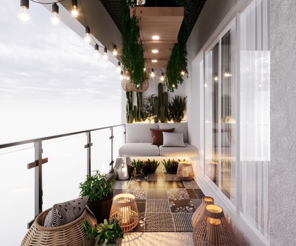Thiết kế nội thất căn hộ chung cư 65m² ban công