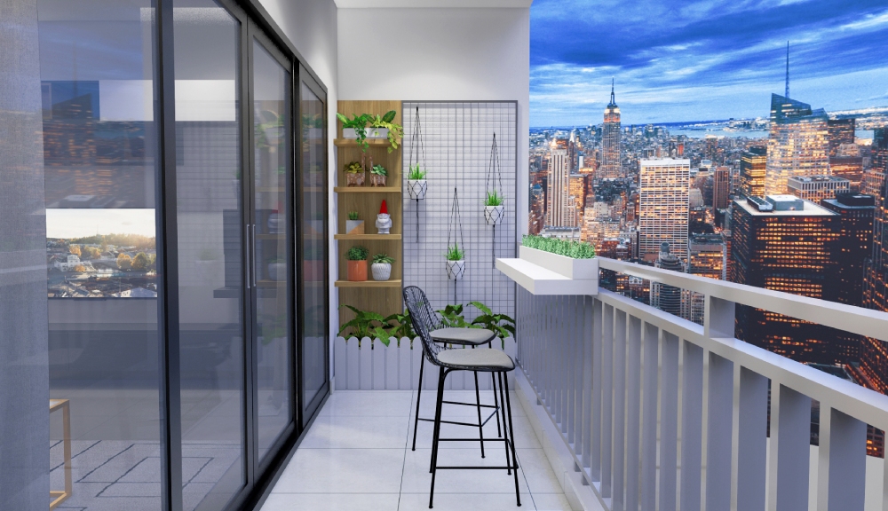 Thiết kế nội thất căn hộ chung cư 65m² ban công