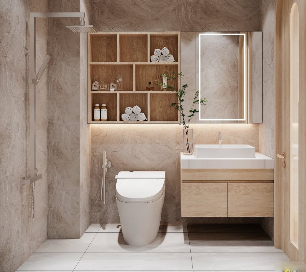 Thiết kế nội thất căn hộ chung cư 65m² nhà vệ sinh