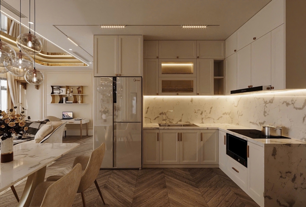 Thiết kế nội thất chung cư 100m² cho phòng bếp