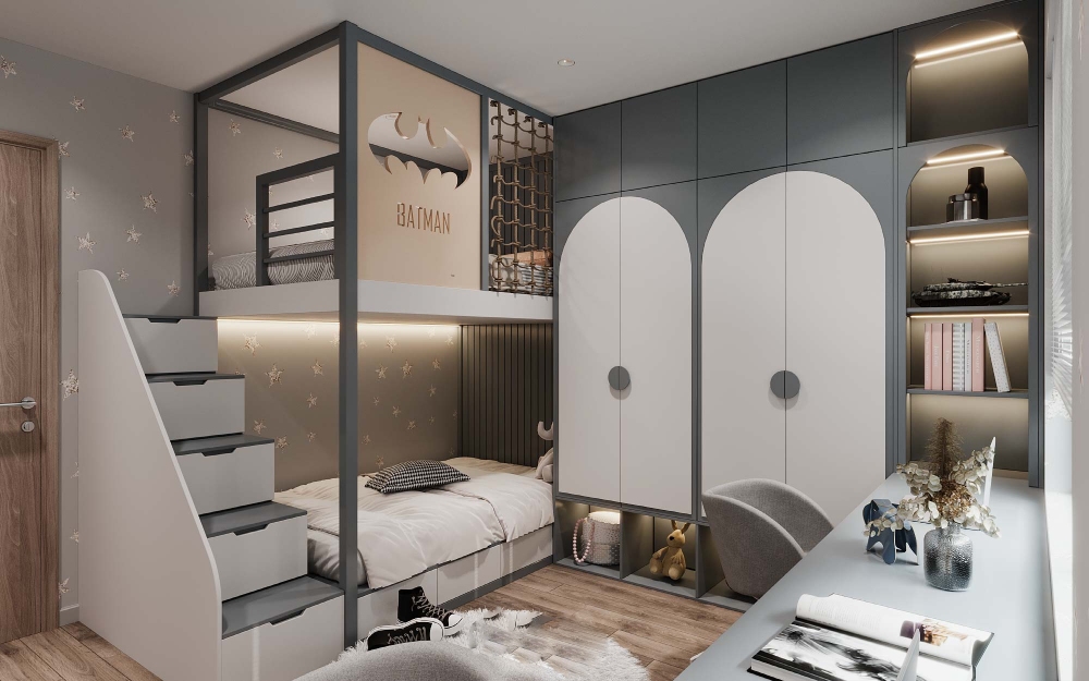 Thiết kế nội thất chung cư 100m² cho phòng ngủ phụ