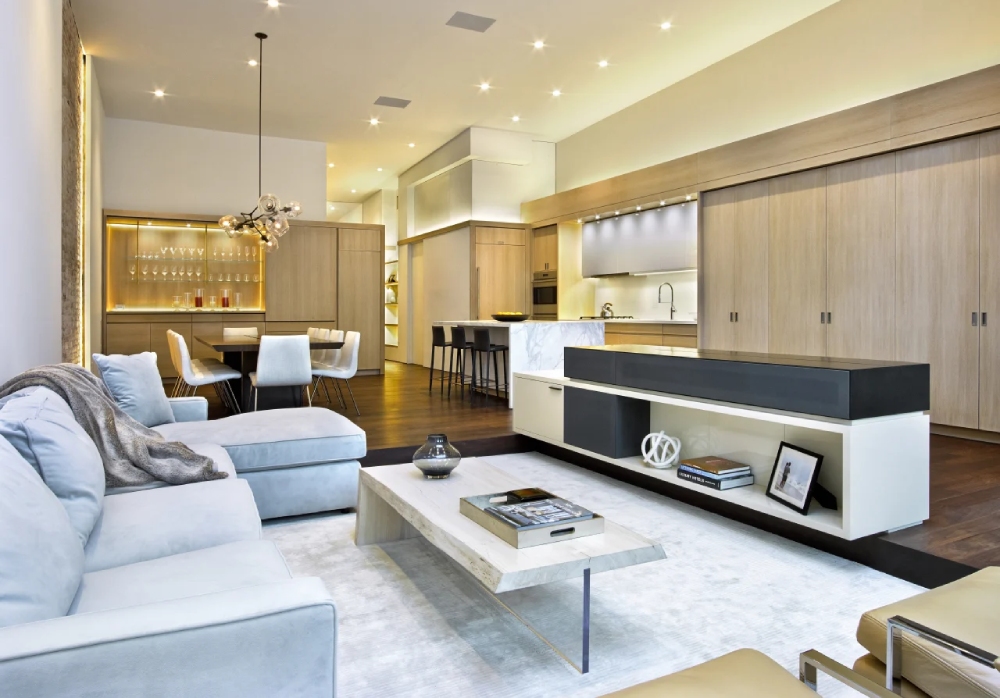 Mẫu thiết kế nội thất chung cư 60m² phòng khách và bếp