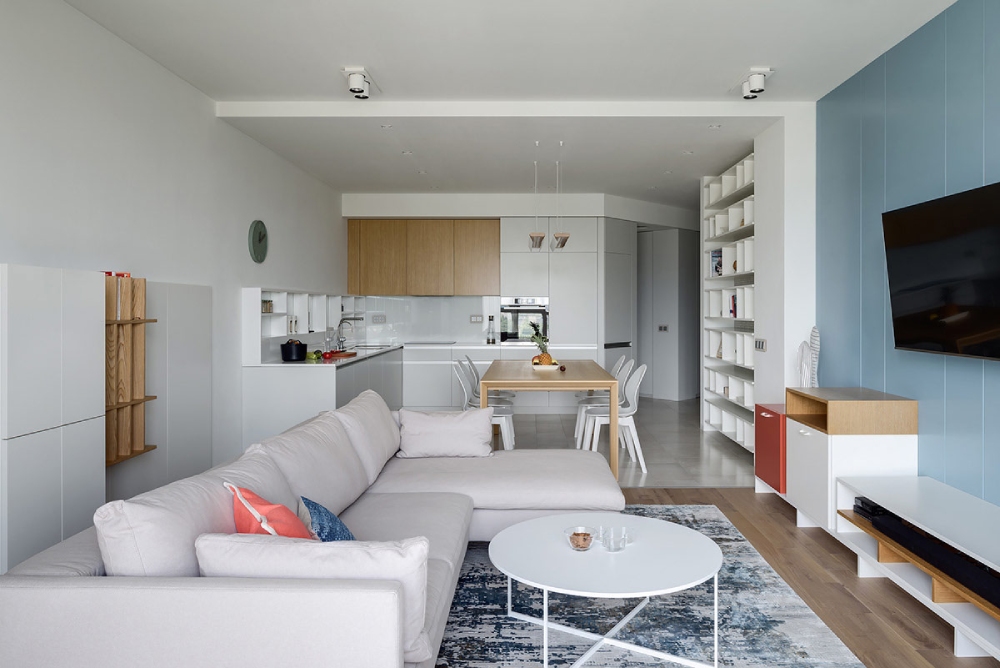 Mẫu thiết kế nội thất chung cư 60m² phòng khách và bếp