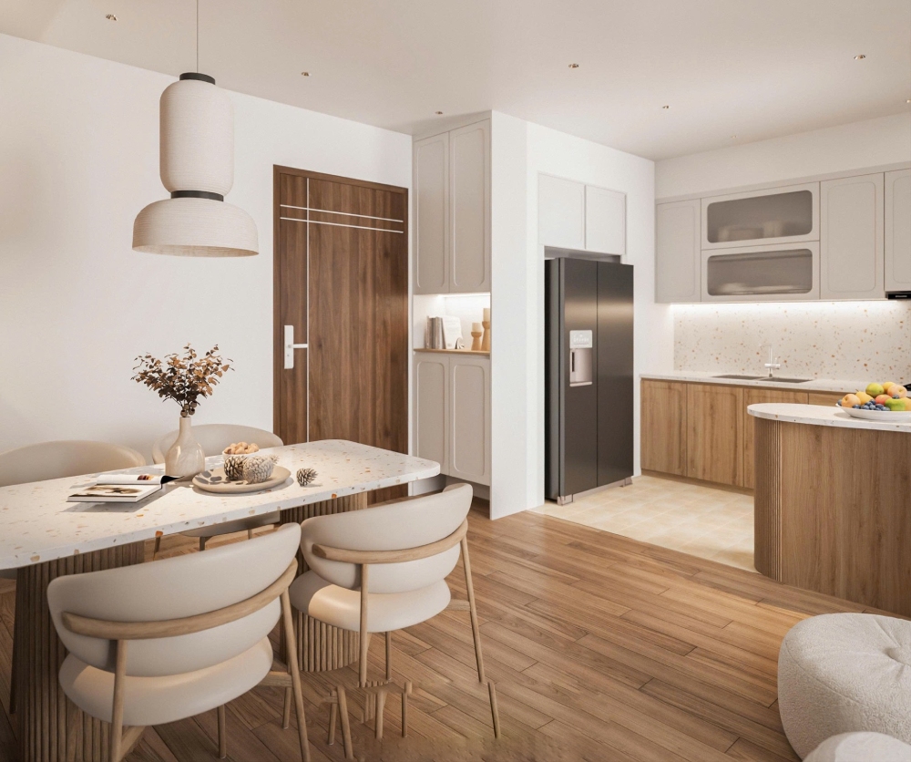 Thiết kế căn hộ chung cư 130m² cho phòng bếp