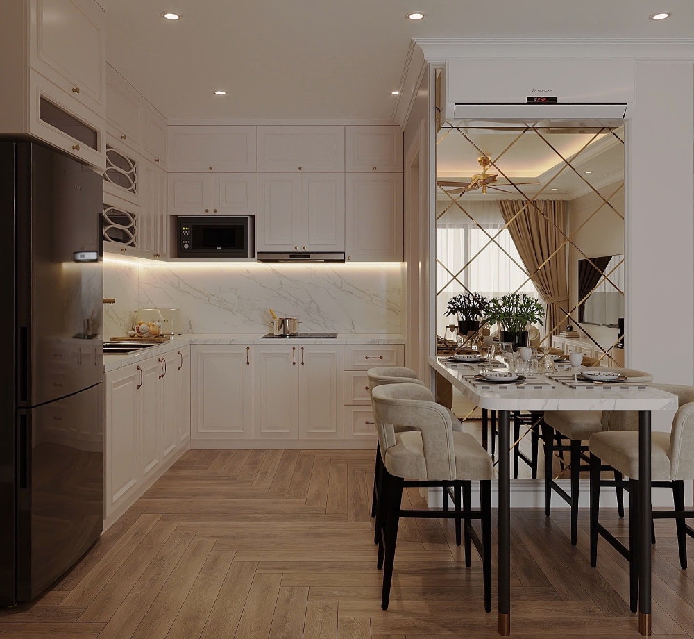 Thiết kế căn hộ chung cư 130m² cho phòng bếp