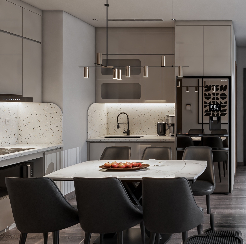 Thiết kế căn hộ chung cư 130m² cho phòng bếp