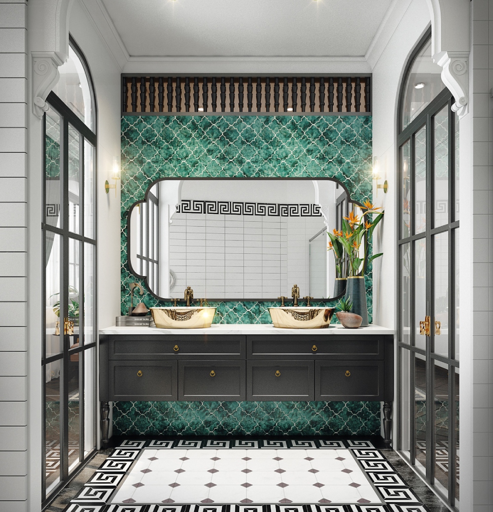Thiết kế nội thất chung cư phong cách Indochine cho phòng tắm