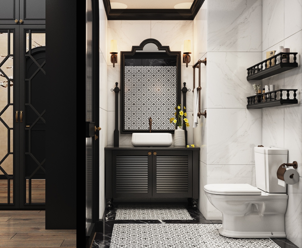Thiết kế nội thất chung cư phong cách Indochine cho phòng tắm