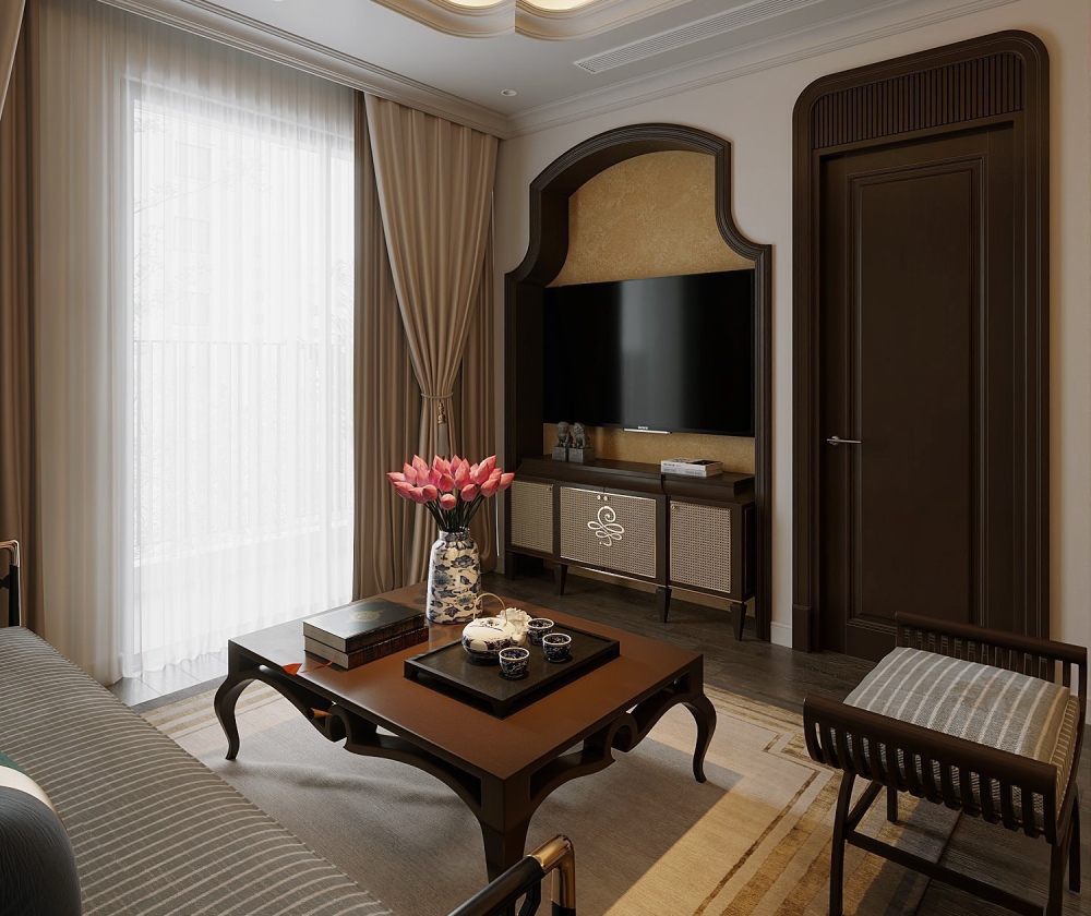 Mẫu thiết kế nội thất chung cư phong cách Indochine