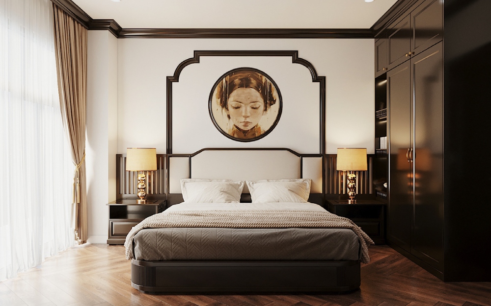 Thiết kế nội thất chung cư phong cách Indochine cho phòng ngủ