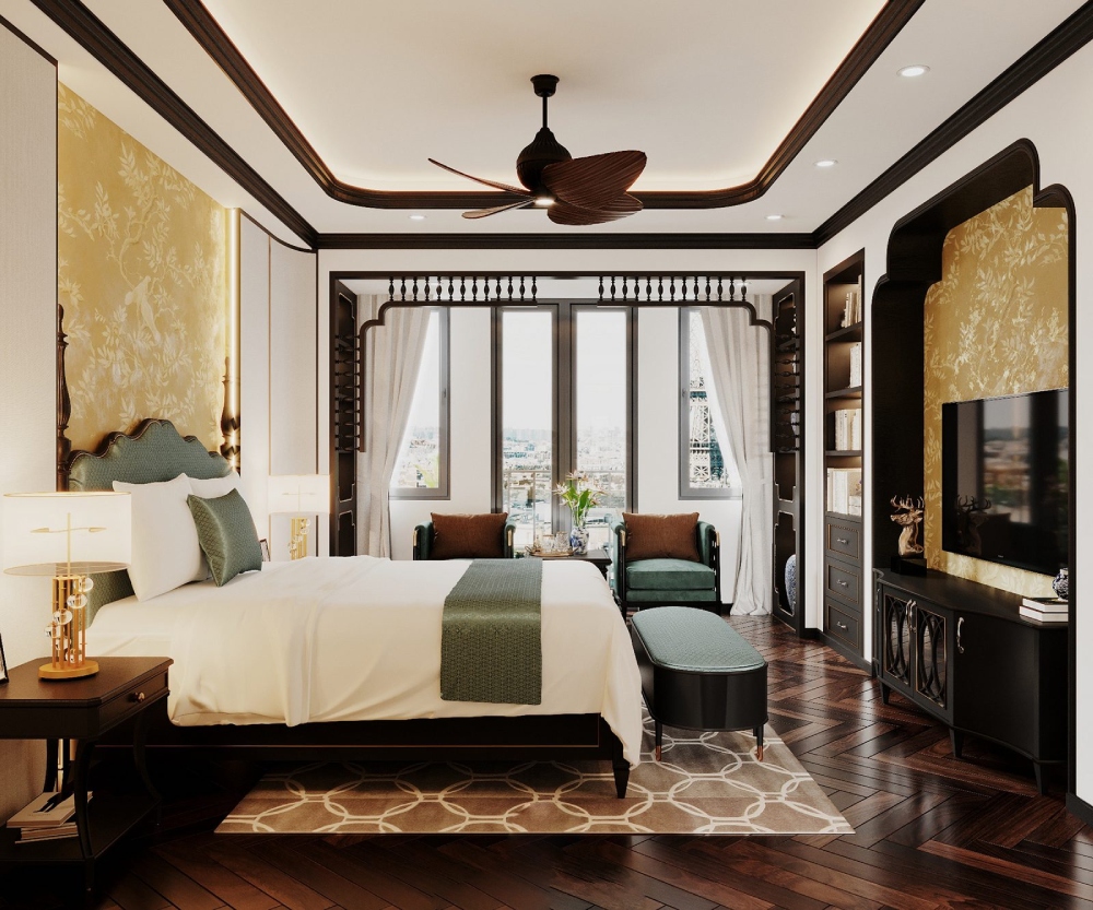 Thiết kế nội thất chung cư phong cách Indochine cho phòng ngủ