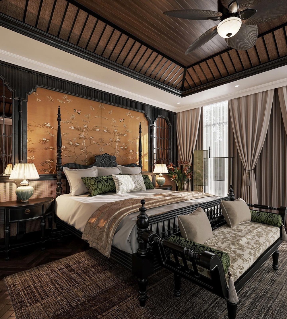 Thiết kế nội thất chung cư phong cách Indochine cho phòng ngủ