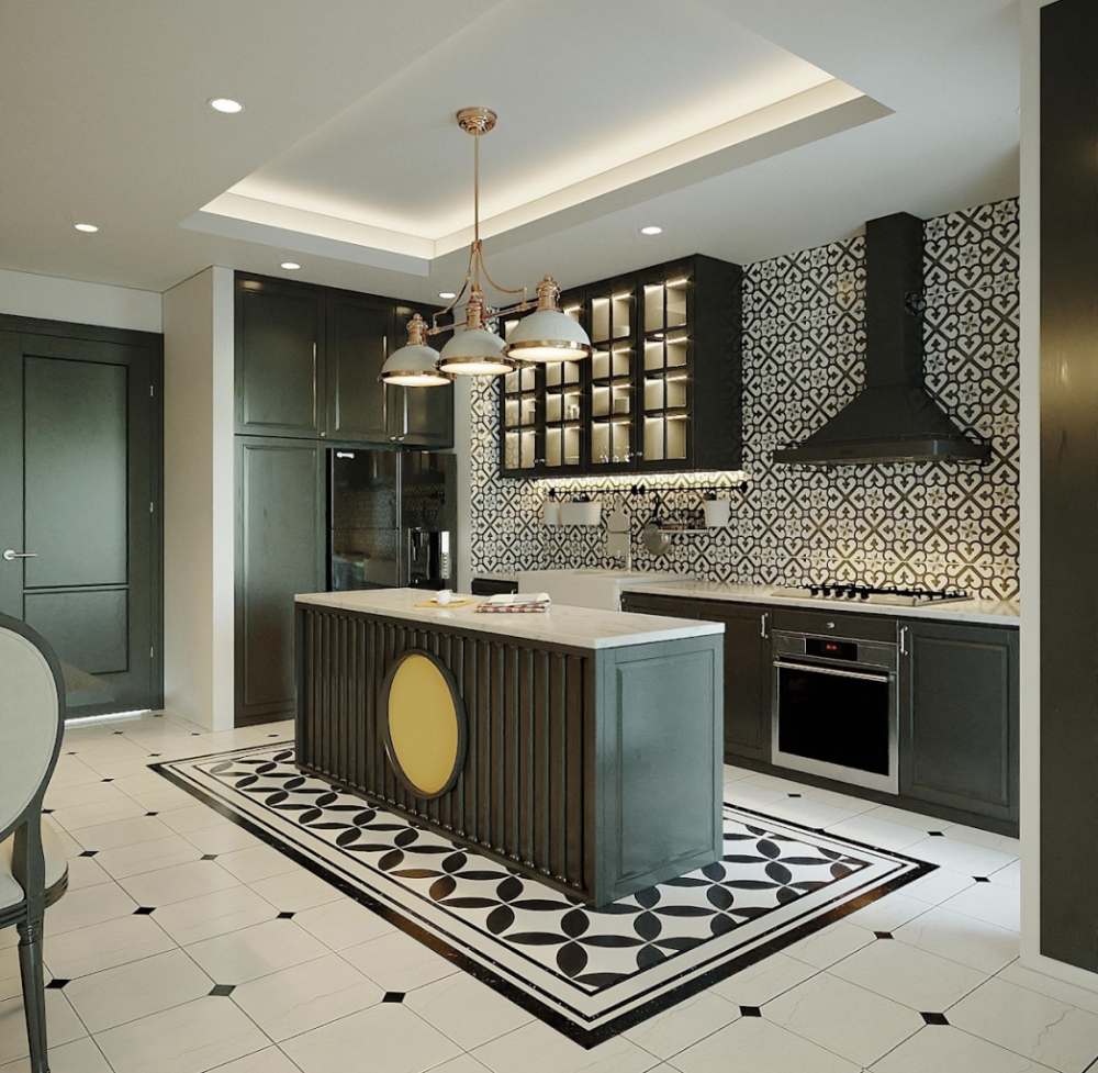 Thiết kế nội thất chung cư phong cách Indochine cho phòng bếp
