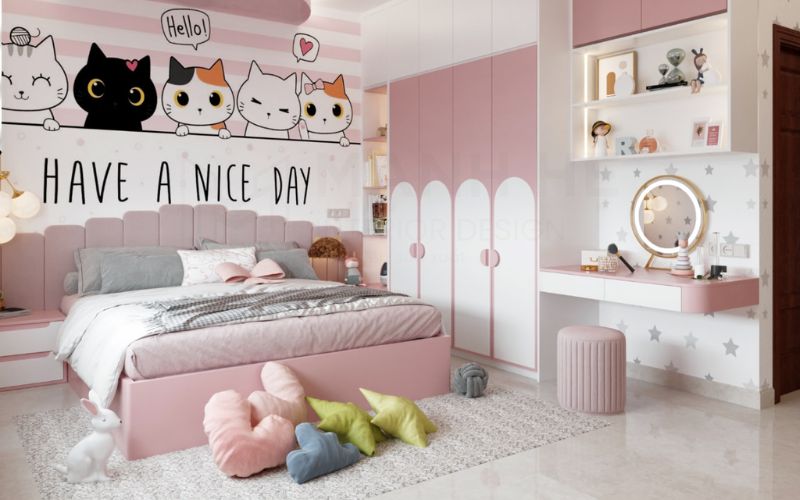 Cha mẹ nên lồng ghép các nhân vật hoạt hình hoặc chủ đề bé yêu thích vào để trang trí phòng ngủ