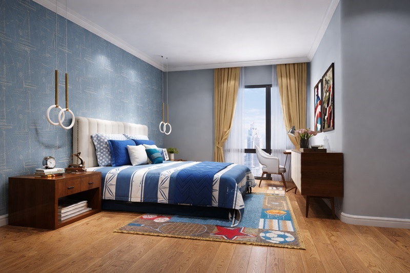 Diện tích đủ rộng cho phép gia chủ sắp xếp giường ngủ, tủ quần áo và bàn làm việc