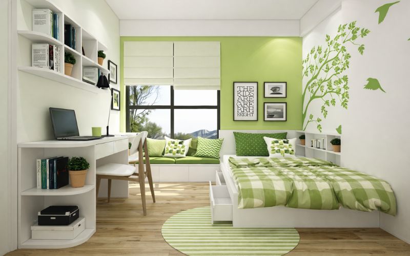 Góc làm việc nên được bố trí gần cửa sổ để tận dụng ánh sáng tự nhiên