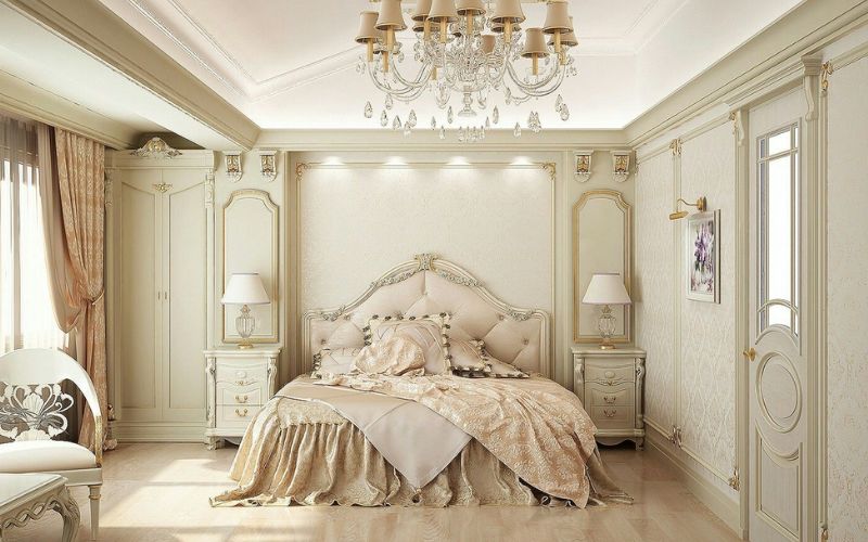 Các bức tường thường sử dụng giấy dán tường có họa tiết chìm trang nhã