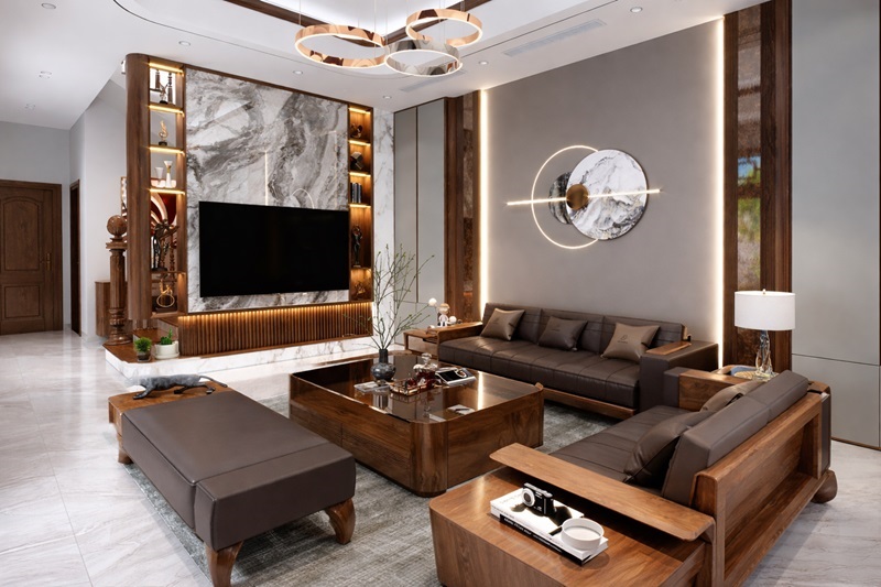 Thiết kế nội thất gỗ cho phòng khách nhà ống cần loại bỏ các chi tiết chạm trổ cầu kỳ