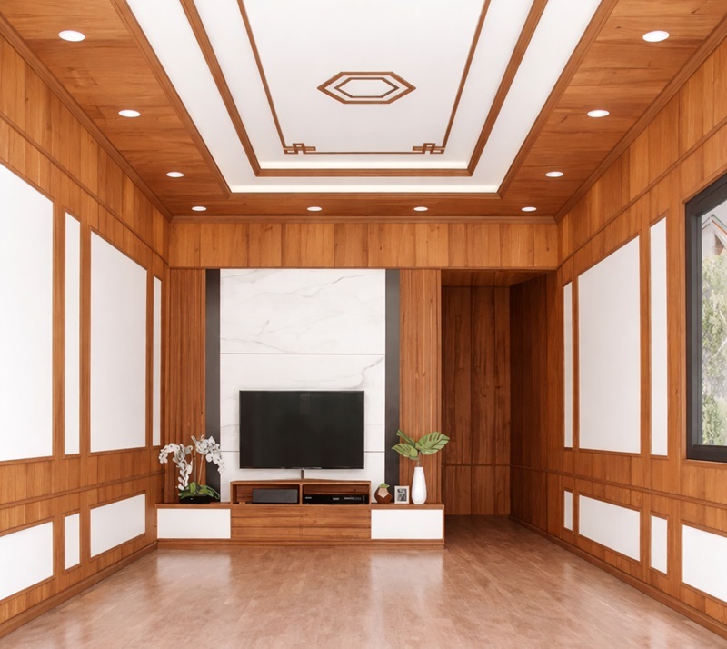 Sử dụng trần gỗ và ốp tường gỗ tạo điểm nhấn chiều sâu