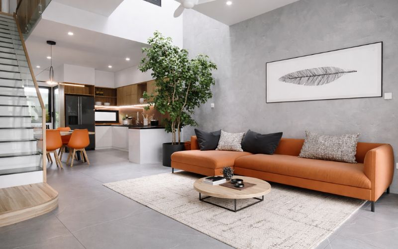 Với nhà phố, những gam màu sáng như trắng, kem, xám nhạt luôn là lựa chọn an toàn