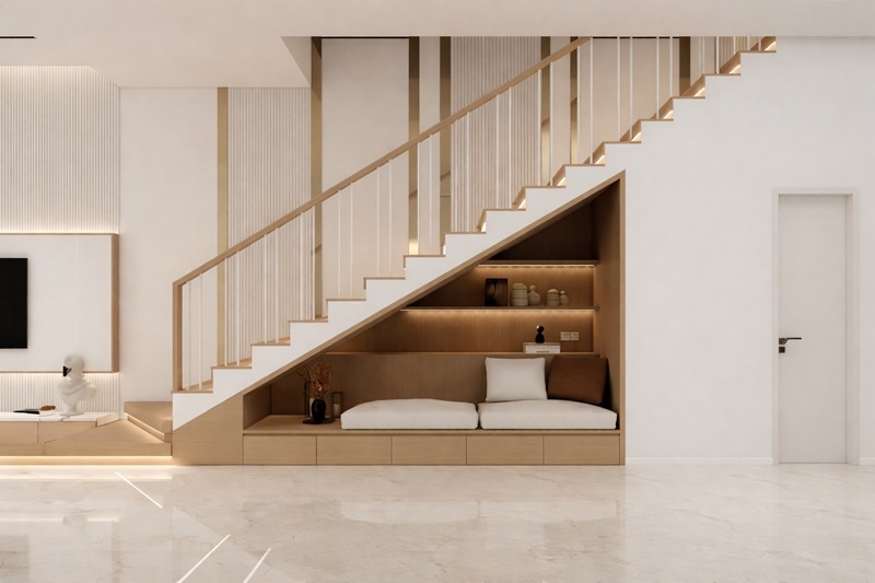 Tận dụng khu vực gầm cầu thang và tầng tum làm không gian chức năng