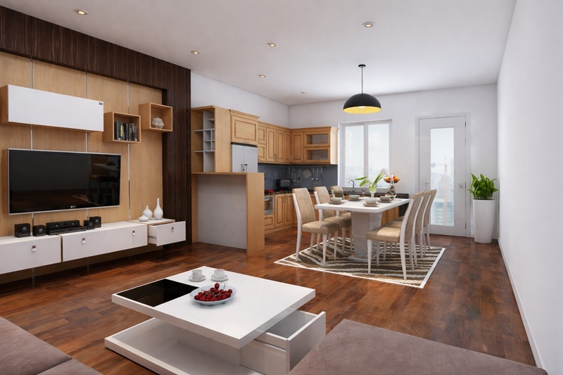 Bố trí phòng bếp liền kề với phòng khách