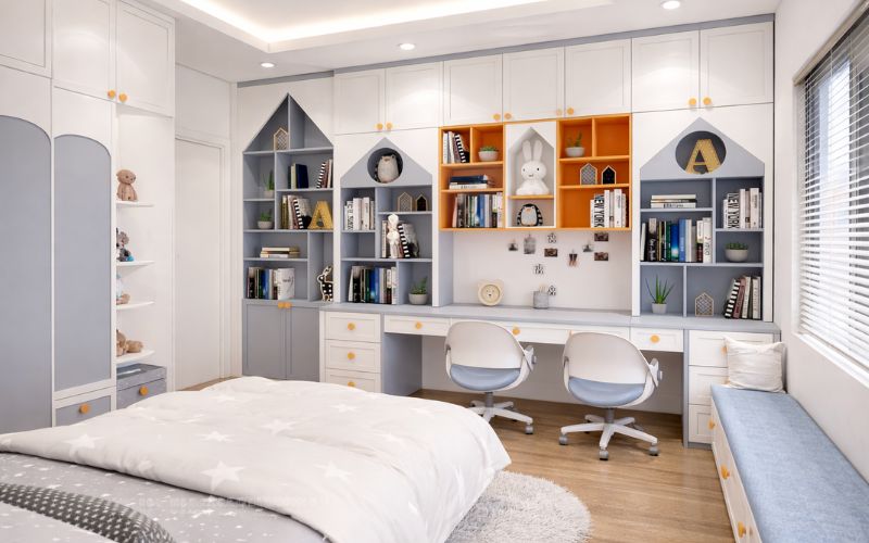 Thiết kế phòng ngủ 15m2 cho trẻ nhỏ tập trung vào yếu tố an toàn, màu sắc sinh động
