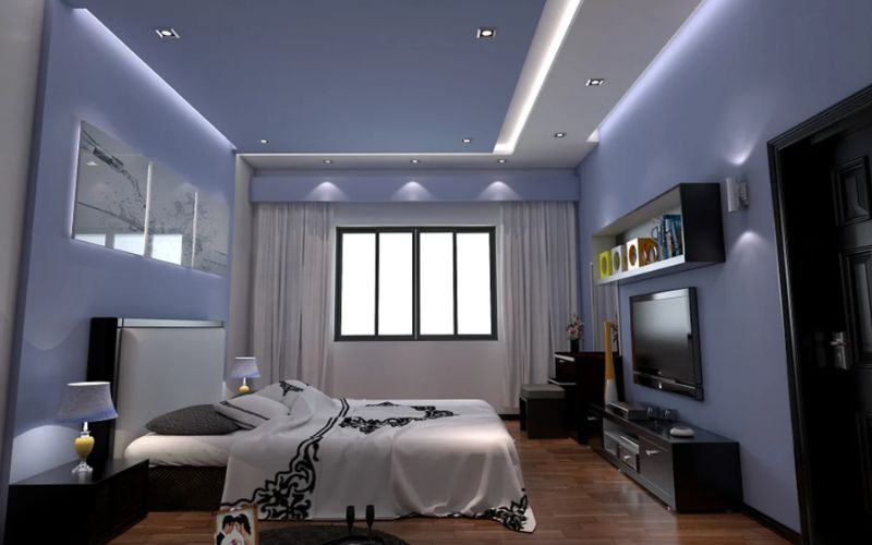 Trang trí trần thạch cao và hệ thống ánh sáng phòng ngủ