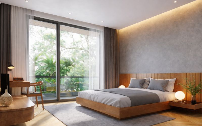 Khi thiết kế nội thất phòng ngủ Ninh Bình, cần tận dụng hệ thống cửa sổ lớn